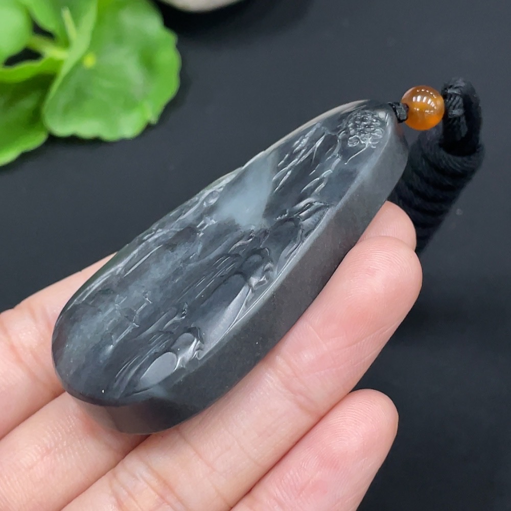 H28268983 Hetian Jade Pendant - Landscape Plaque, Total Weight (including rope): 33.4g