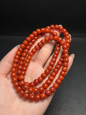 C34992344 South Red Agate Bead Strand with Visible Organic Matter, Total Weight Approx. 65.81g, Size About 7.5mm