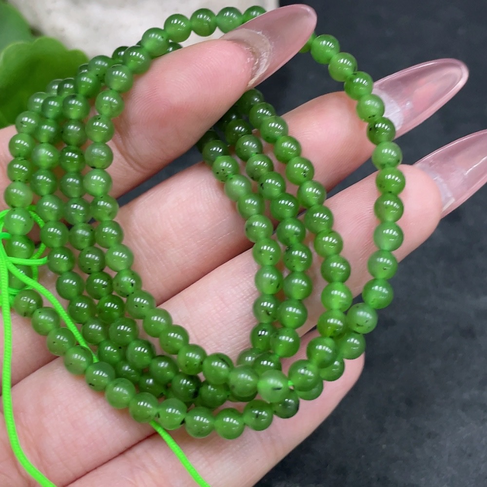 H34959658 Hetian Jade Jasper Bead Necklace, approx. 4mm, total weight approx. 14g
