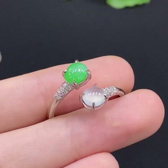 F32753713 Jadeite Cabochon Inlaid Ring Non-Gold Setting Adjustable Size Total Weight Approx. 1.99g