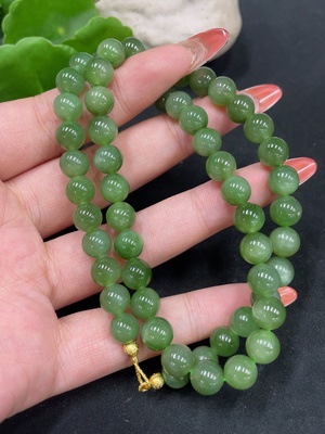 H34053449 Hetian Jade Jasper Bead Necklace, approx. 7.7mm, non-gold inlaid, total weight approx. 42.7g