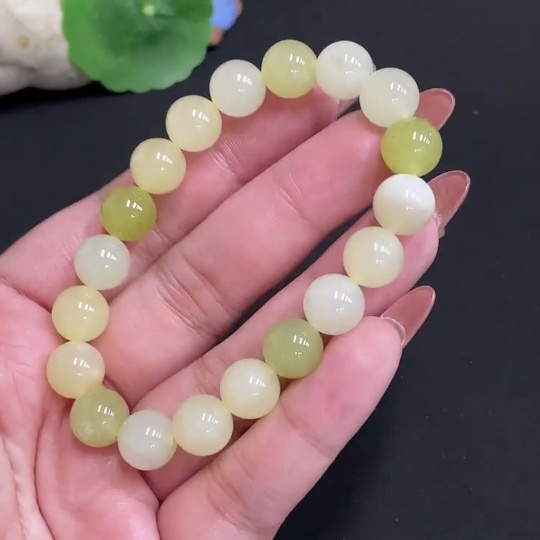 H34074259 Hetian Jade Bracelet, Approx. 9.7 mm Beads, Total Weight About 29g