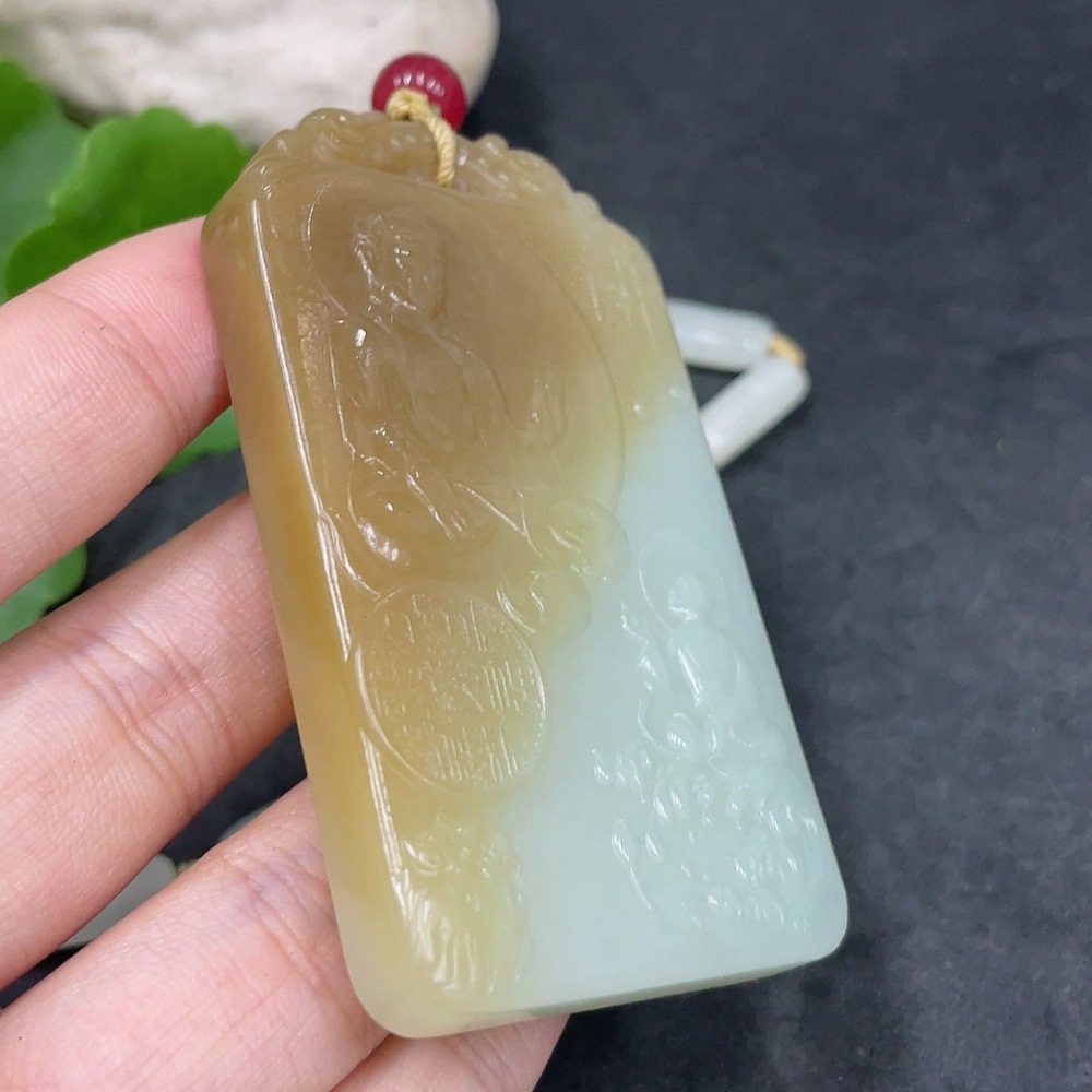 H33886297 Hetian Jade Pendant Amitabha Buddha with Non-Hetian Jade Beads Total Weight Approx. 95.5g (Incl. Chain)