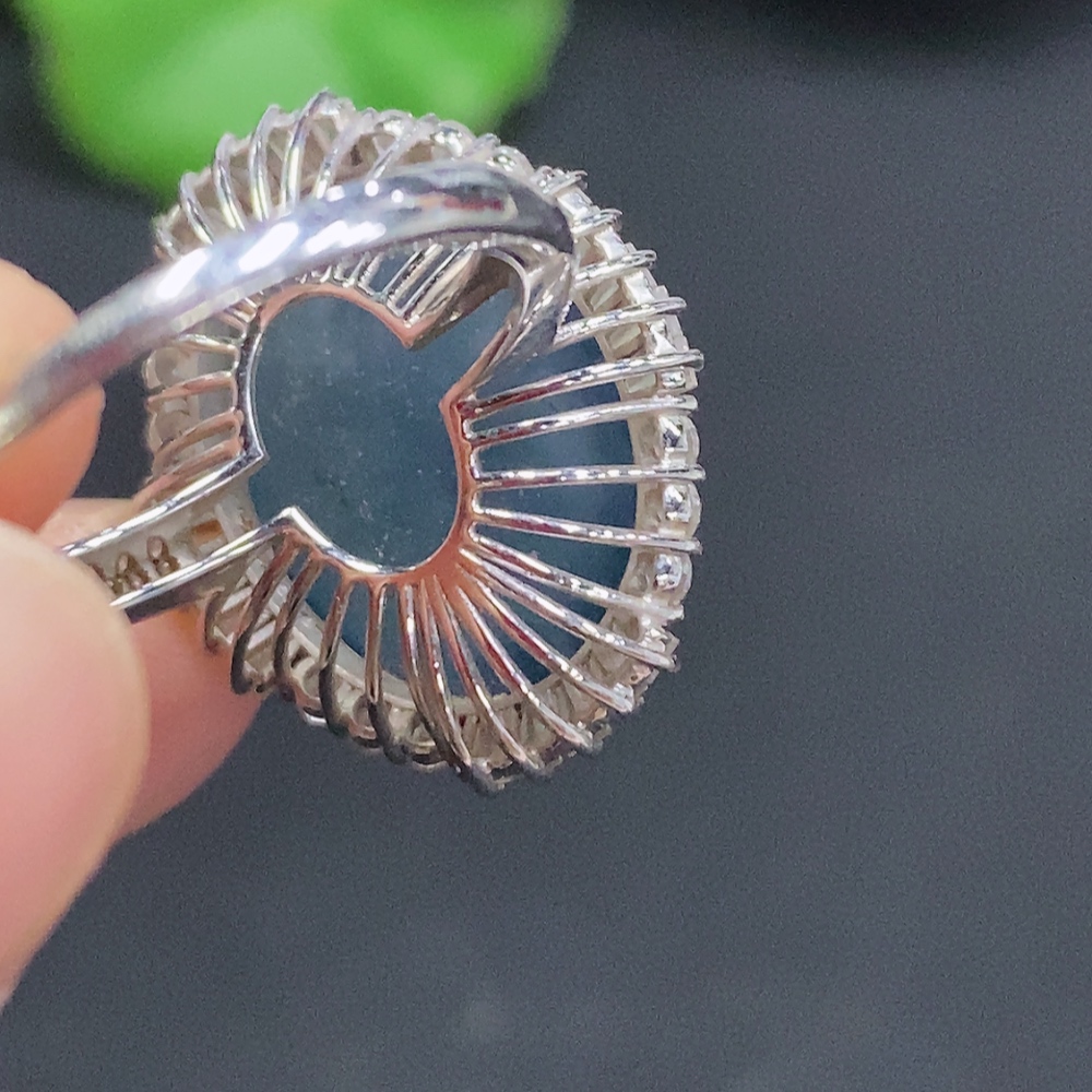 F31685861 Jadeite Cabochon Inlaid Ring 18K Gold Size 14 Total Weight Approx. 5.1g (Non-diamond)
