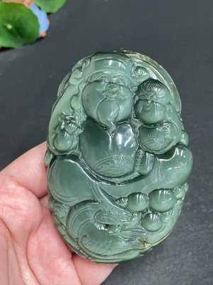 H30487042 Hetian Jade Handheld Piece - Wealth and Fortune - Total Weight Approx. 210.9g