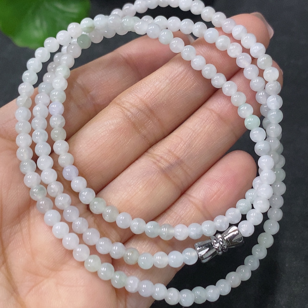 F34041957 Jadeite Bead Necklace Approx. 3.7mm Non-Gold Total Weight Approx. 14.32g