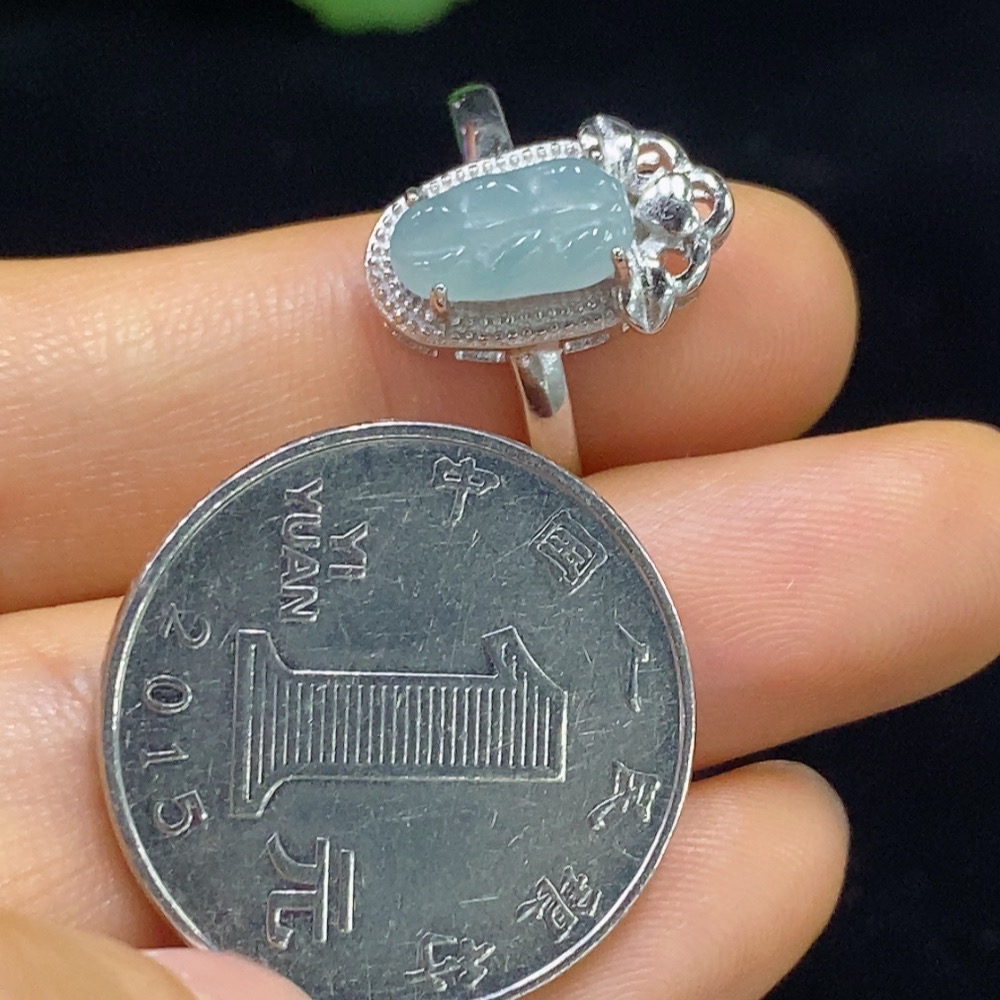 F34074854 Jadeite Leaf Inlaid Ring Non-Gold Adjustable Total Weight Approx. 3.5g