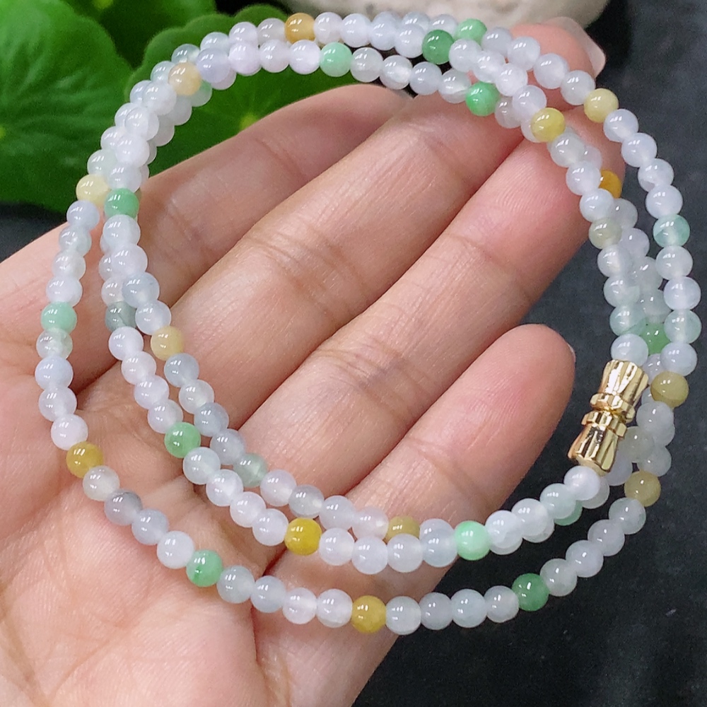 F34043238 Jadeite Bead Necklace Approx. 3.6mm Non-Gold Total Weight Approx. 13.56g