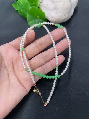 F46484522 翡翠珠链 标红非金 其余18k 串绳测不到 货品总约重5.6g