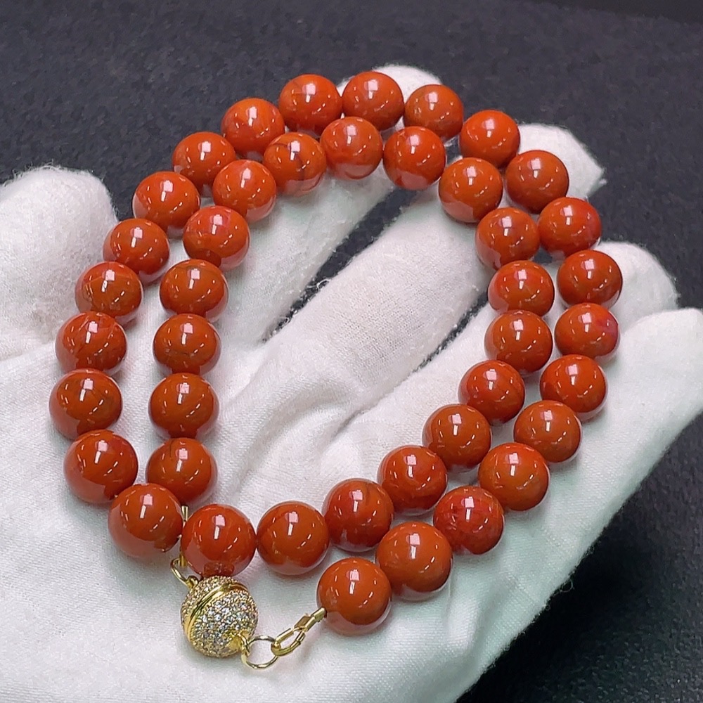 C33922462 South Red Agate Bead Necklace Non-Gold Visible Organic Matter Total Weight Approx. 65.72g Size About 9.8mm