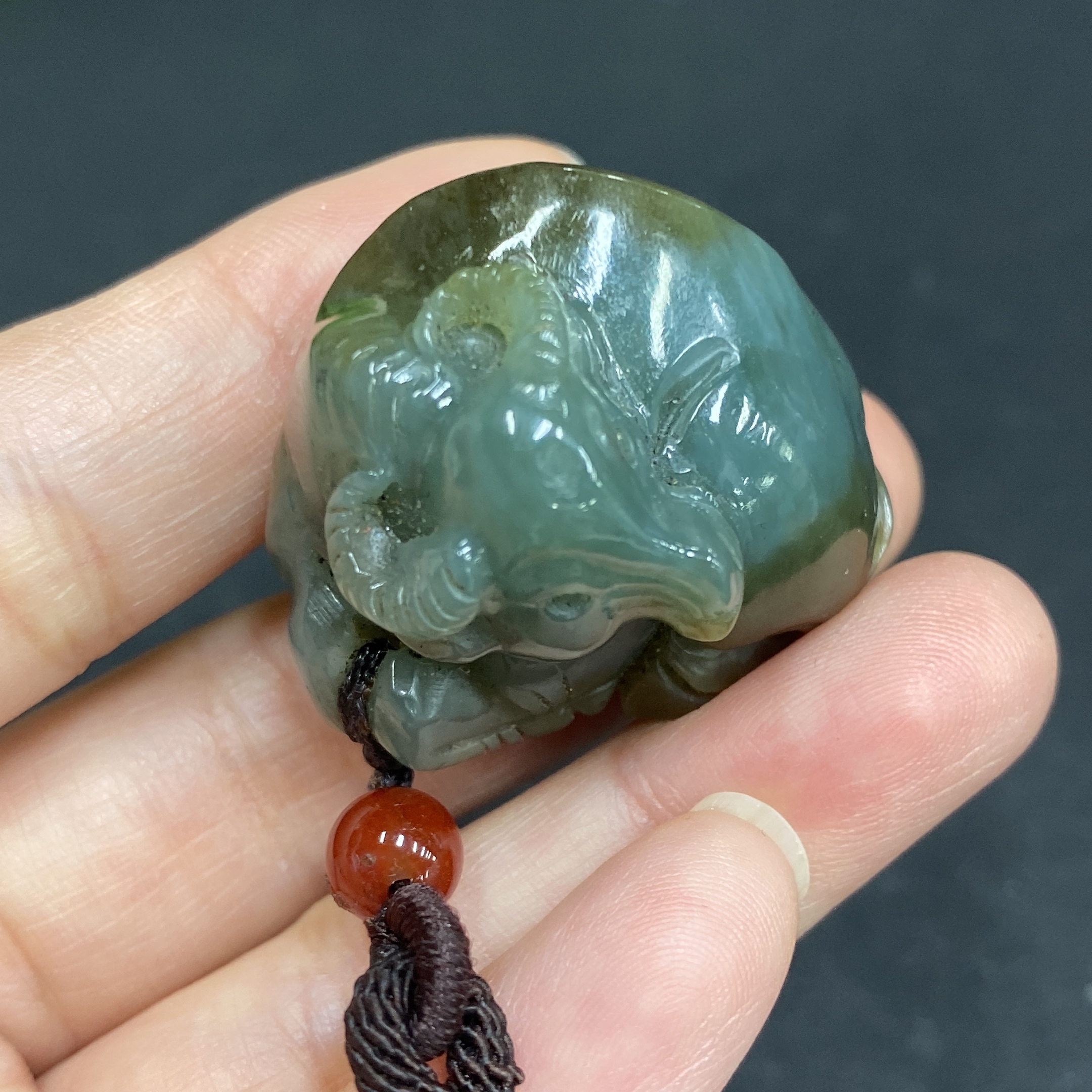 H33939693 Hetian Jade Pendant Ox Total Weight Approx. (Including Rope) 33.9g