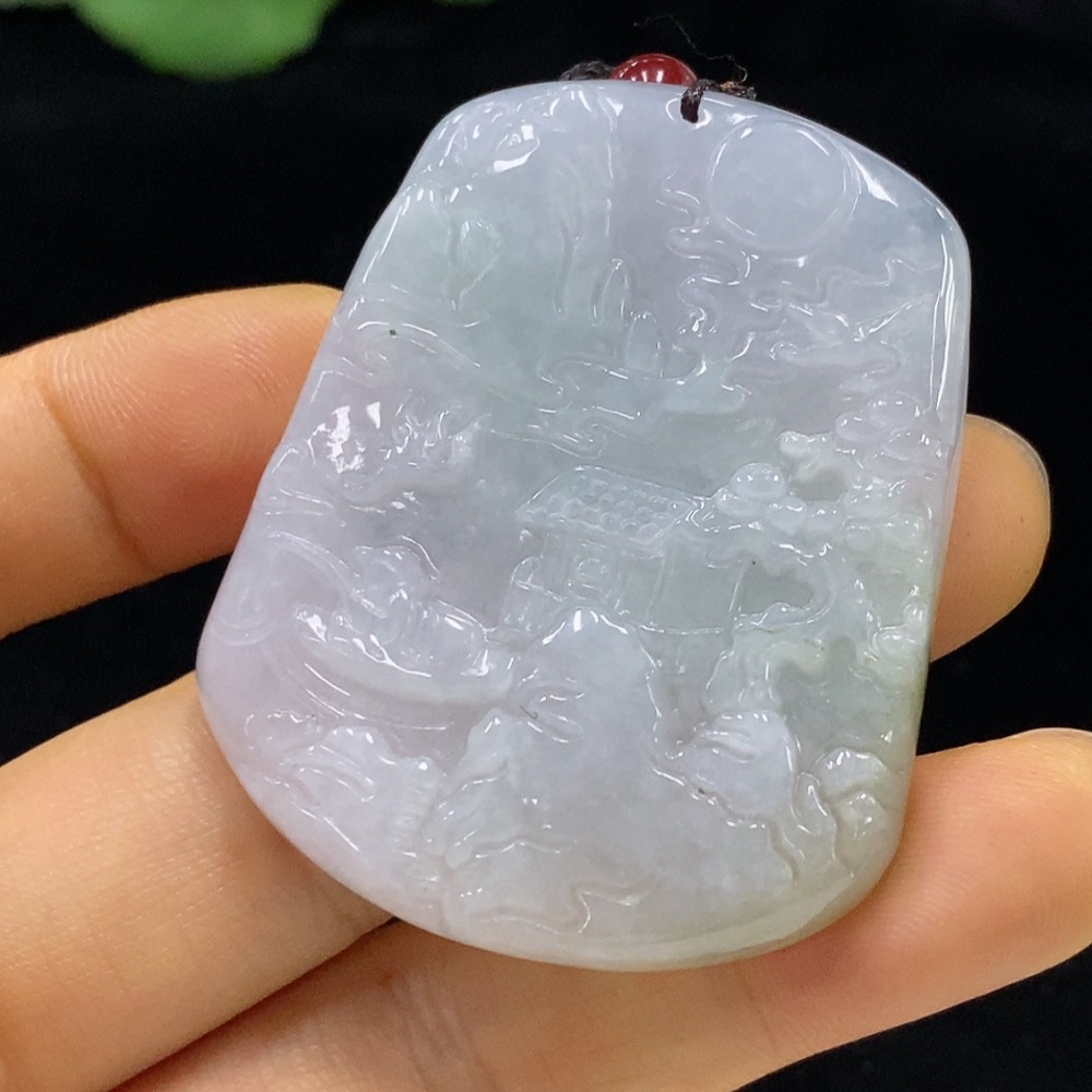 F34024835 Jadeite Landscape Pendant Total Weight Approx. 28.33g (Including Cord Weight) With Non-Grade A Beads