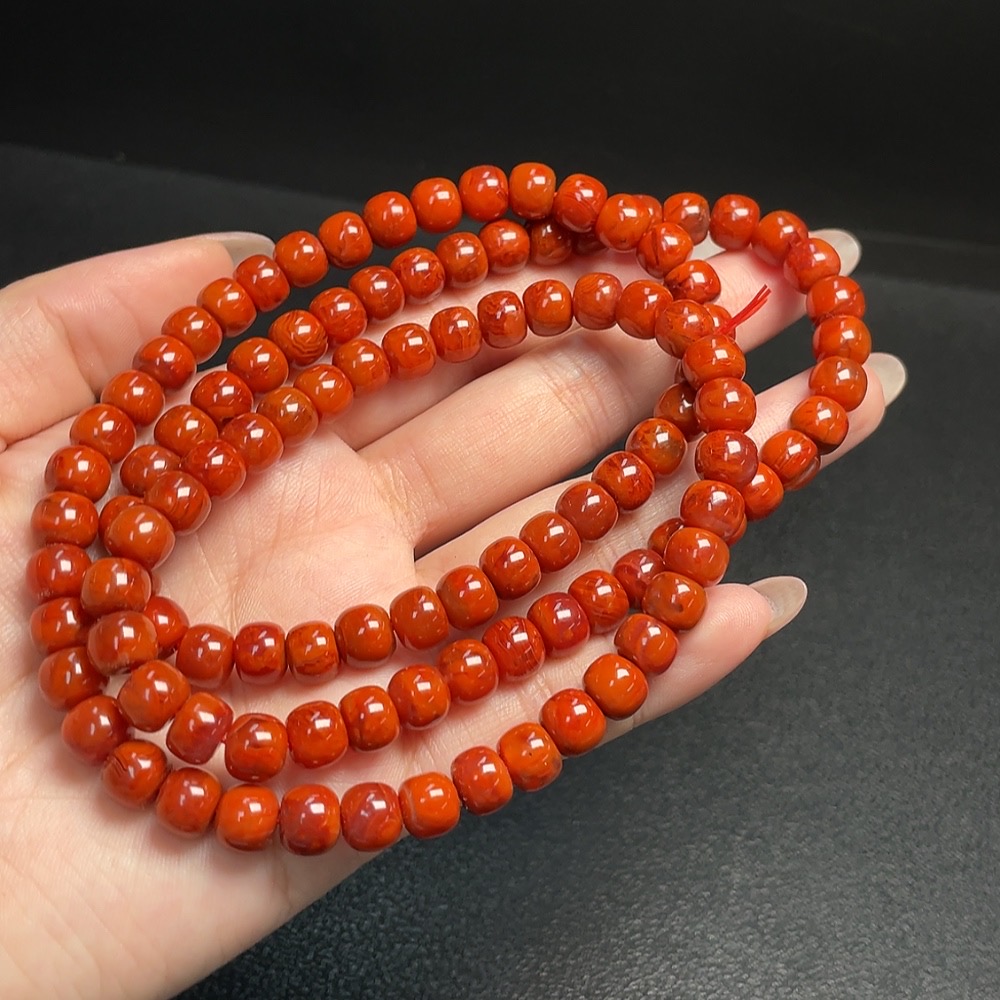 C34992344 South Red Agate Bead Strand with Visible Organic Matter, Total Weight Approx. 65.81g, Size About 7.5mm