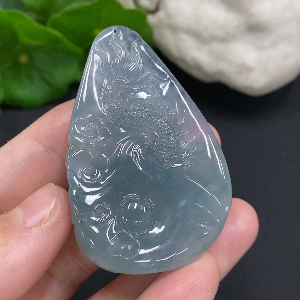 F34070774 Jadeite Pendant Dragon Plaque Total Weight Approx.31.77g