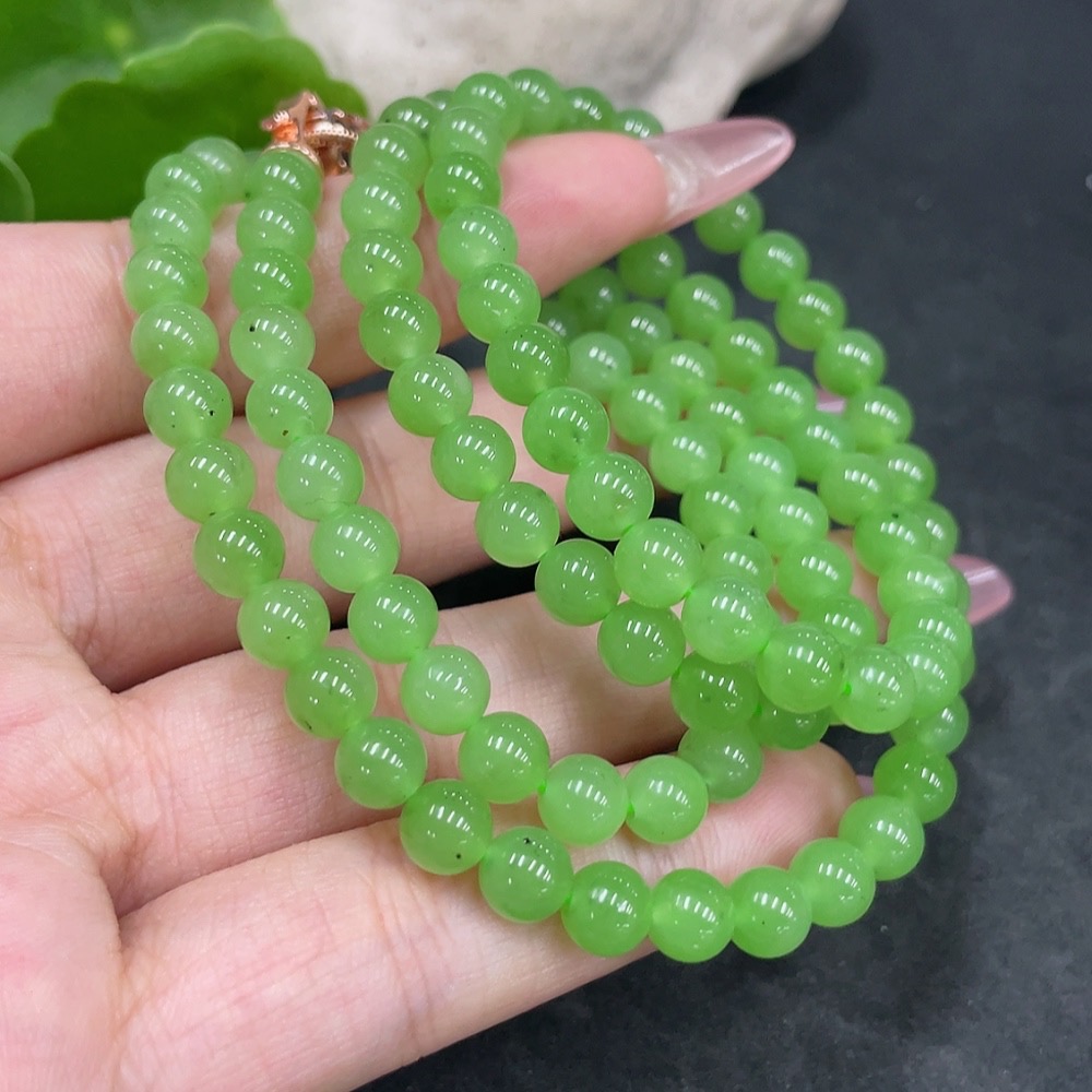 H33885659 Hetian Jade Bead Necklace Approx.5.7mm Non-Gold Total Weight Approx.39.1g