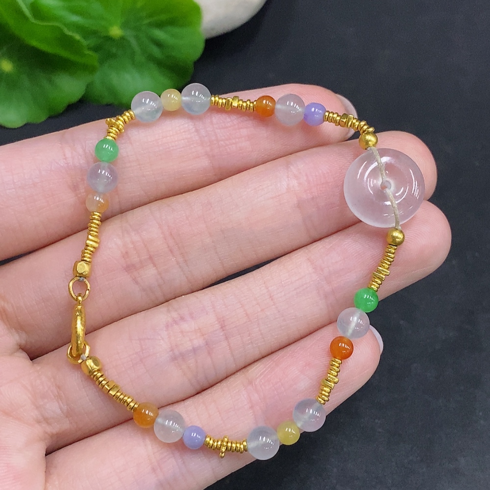 F34967858 Jadeite bracelet (No imprint, surface gold content Au99%) Total weight approx. 7.9g (Yellow and red color origin undetermined)