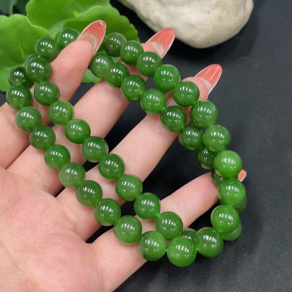H34062264 Hetian Jade Beaded Necklace, approx. 9.2mm, total weight about 65.6g, non-gold