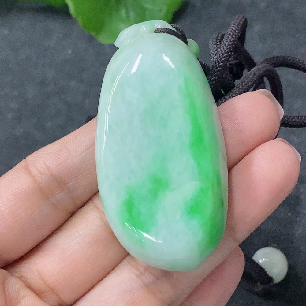 F34029985 Jadeite Pendant Fu Gua, Total Weight Approx. 43.69g Including Rope, With Non-A Beads