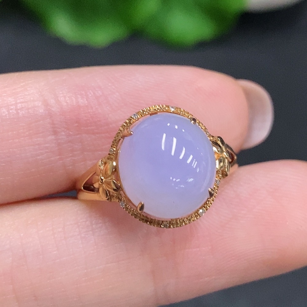 F34060416 Jadeite Cabochon Ring 18k Gold Total Weight Approx. 3g Size 14 with Diamond Accents