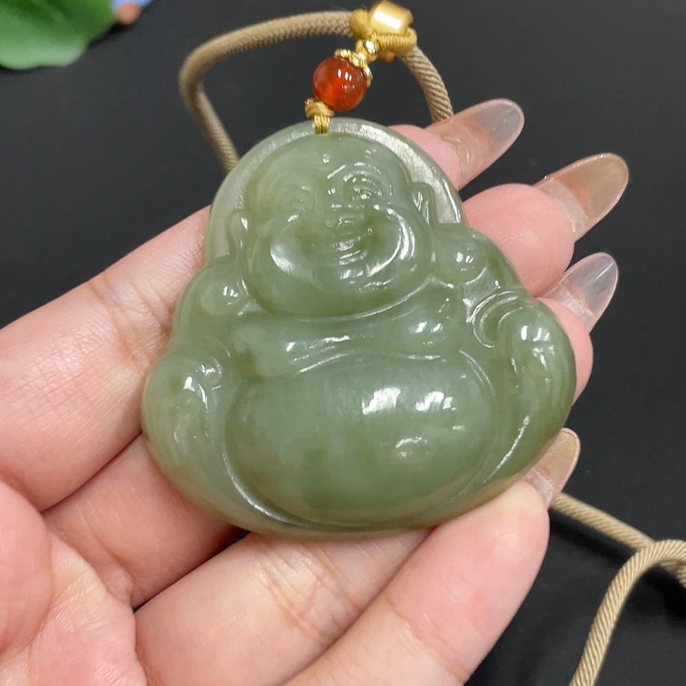 H32767325 Hetian Jade Pendant - Buddha Figure - Total Weight (including rope): 50.5g